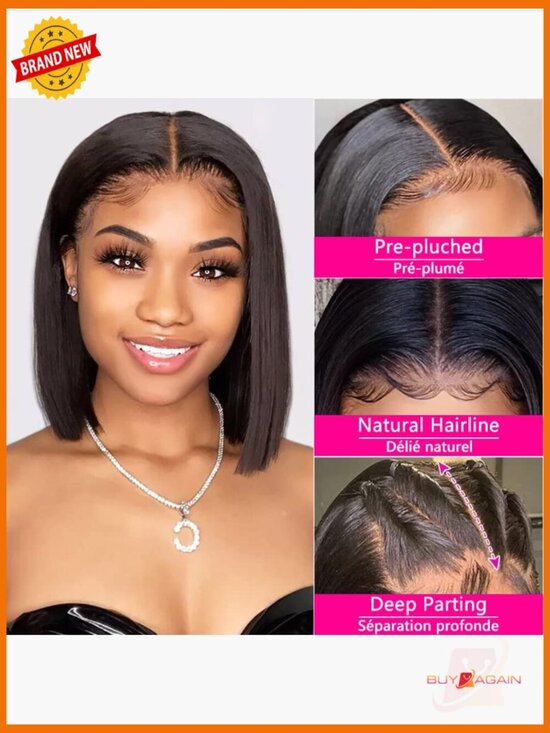 13x4 Lace Front Bob Wig Human Hair 180% Density Pre Plucked Straight